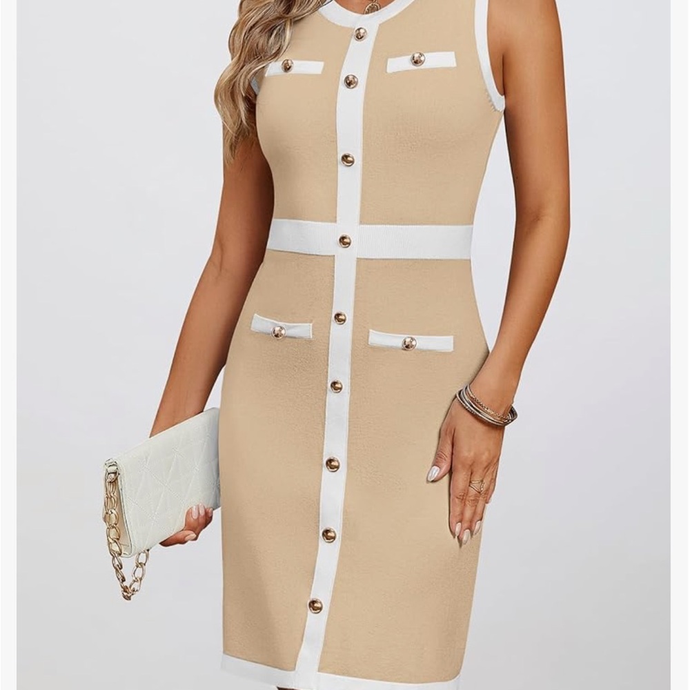 Haeof Knit Black and White Sleeveless Bodycon Dress